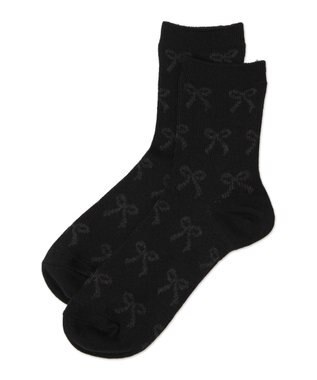 WEGO ジャガード総柄リボンソックス ブラック