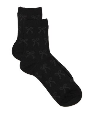 WEGO ジャガード総柄リボンソックス ブラック