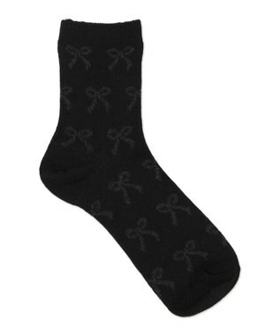 WEGO ジャガード総柄リボンソックス ブラック