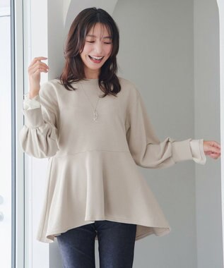 Tiaclasse 【吸水発熱・洗える】袖口ドッキングカットソープルオーバー ベージュ