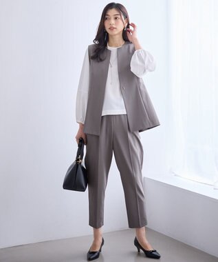 ANY L 【3SET】きちんと見え3点コーデセット（ブラウス＋ジレ＋パンツ） 杢グレー