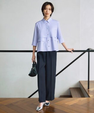 ICB L 【新色追加・UVケア・接触冷感・速乾・防シワ・洗える】 FluidBackSatin  ワイドパンツ ネイビー系