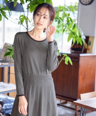 Tiaclasse 【洗える】1枚で着映えするステッチニットワンピース モカ×ブラウン