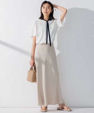 23区 L 【洗える】バックサテンアムンゼン バイカラー ボウタイ ブラウス ホワイト系