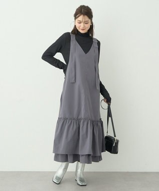 earth music&ecology ティアードフリルジャンスカ Gray