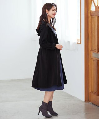 Tiaclasse ウール調フレアフードコート ブラック