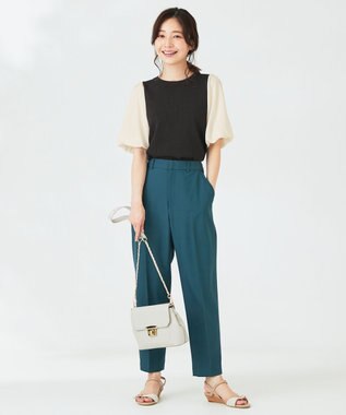 ANY SIS 【洗える】バルーンスリーブ ニットＴシャツ ブラック×アイボリー