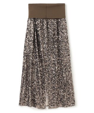 BEIGE， 【洗える】ALYSSUME / スパンコールストレッチニットスカート Khaki