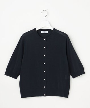 J.PRESS LADIES COTTON ACETATE DRY クルーネック カーディガン ネイビー系