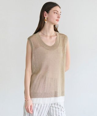 BEIGE， MORION / リネン レイヤードニット Flax×Ecru
