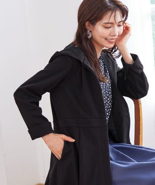 Tiaclasse ウール調フレアフードコート ブラック