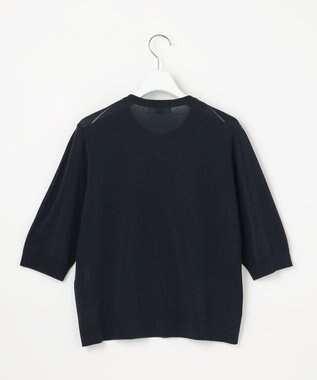 J.PRESS LADIES COTTON ACETATE DRY クルーネック カーディガン ネイビー系