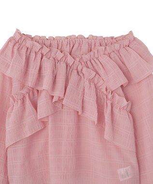 earth music&ecology シアーチェック2wayオフショルブラウス Pink