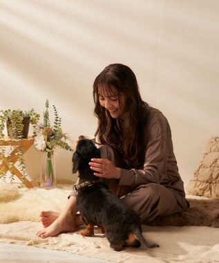 OP／FILA 【FILA】犬や猫の毛がつきにくいルームウェア上下セット/長袖 ブラウン