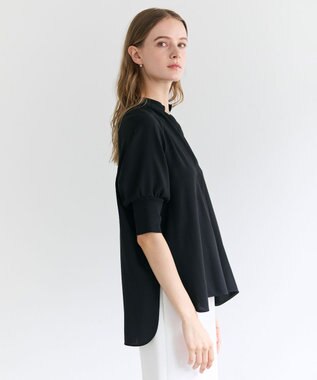 BEIGE， FLEUR / ドレープニット カフスブラウス Navy