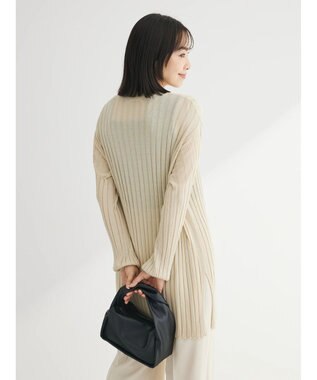 Green Parks 推しニット　リブ編みミドル丈カーディガン Gray Beige