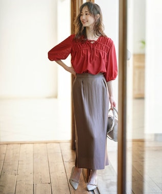 ANY SIS 【洗える】 ギャザーテント ブラウス レンガ