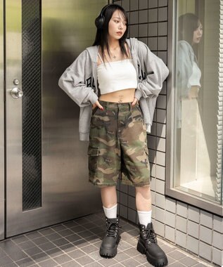 WEGO グラフィックBIGZIPパーカー 杢グレー