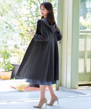 Tiaclasse ウール調フレアフードコート チャコールグレー