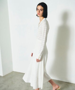 GRACE CONTINENTAL ウェーブニットワンピース ホワイト