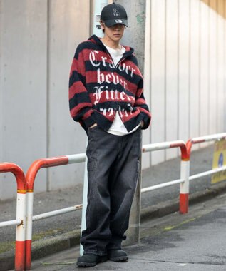 WEGO シャギーグラフィックZIPパーカー レッドボーダー