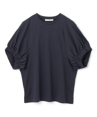 BEIGE， 【洗える】STOCK / オーガニックコットン半袖ギャザートップス Navy