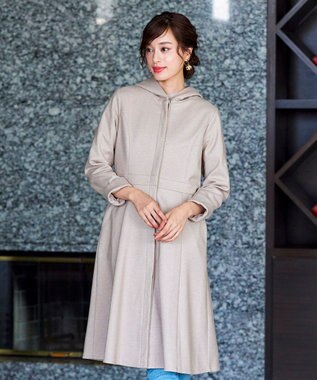 Tiaclasse ウール調フレアフードコート グレージュ