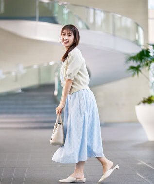 Tiaclasse L 【洗える】配色刺繍レースワンピース サックス×ネイビー