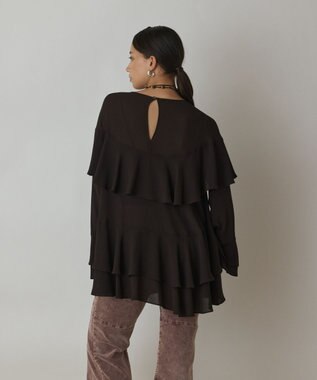 GRACE CONTINENTAL シフォンフリルブラウス ダークブラウン