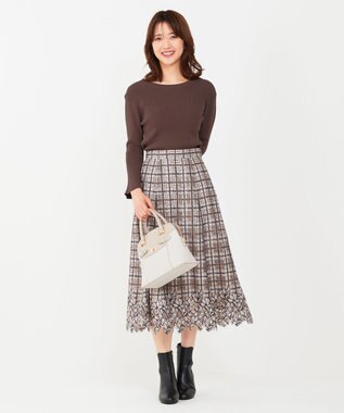 ANY SIS 【洗える】フラワーレースチェックパネル スカート アイボリー系