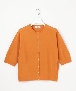 J.PRESS LADIES COTTON ACETATE DRY クルーネック カーディガン サニーオレンジ系