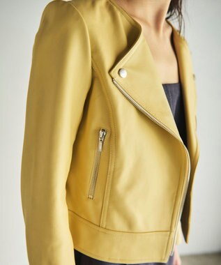 GRACE CONTINENTAL ノーカラーレザーライダースジャケット イエロー