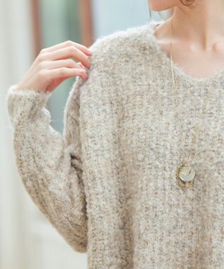 Tiaclasse L 【洗える】表情豊かなVネックMIX糸オーバーニット ベージュ