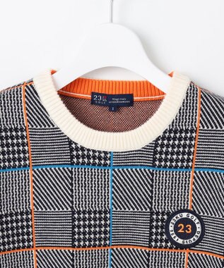 23区GOLF 【WOMEN】チェックジャガード クルーネック ニット ネイビー系3