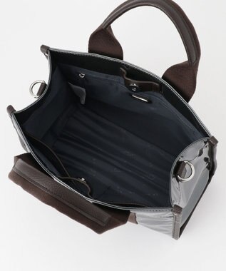 LA BAGAGERIE ソフトエナメル　ロゴテープ2WAYトートバッグ　Mサイズ ガンメタリック