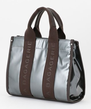 LA BAGAGERIE ソフトエナメル　ロゴテープ2WAYトートバッグ　Mサイズ ガンメタリック