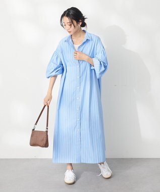 CRAFT STANDARD BOUTIQUE シワ軽減 /イージーケアシャツワンピース Stripe Sax