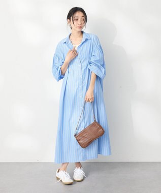 CRAFT STANDARD BOUTIQUE シワ軽減 /イージーケアシャツワンピース Stripe Sax