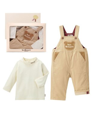 MIKI HOUSE HOT BISCUITS コーデュロイ オーバーオール＆モックネックTシャツギフトセット【BOX付き】 ベージュ