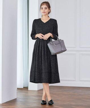 Tiaclasse 【洗える】配色パイピングフレアワンピース ブラック