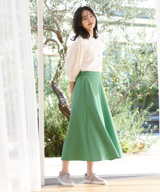 ANY リネンライクオックス フレアスカート グリーン