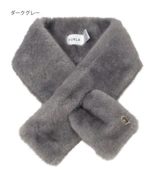 MOONBAT FURLA（フルラ）差し込みファーティペット マフラー アーチロゴ フェイクファー ダークグレー