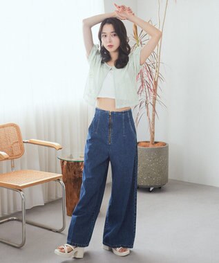 earth music&ecology フラワーコード刺繍カーディガン Mint