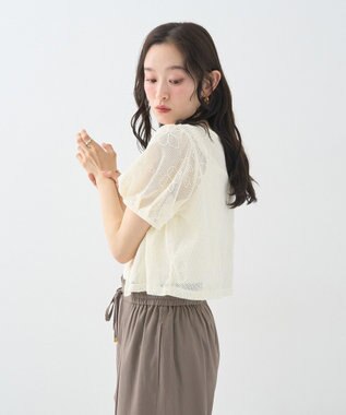 earth music&ecology フラワーコード刺繍カーディガン Ivory