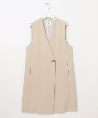 23区 【セットアップ対応】トロピカル2WAYストレッチ Vネック ノーカラー ジレ ベージュ系