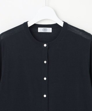 J.PRESS LADIES COTTON ACETATE DRY クルーネック カーディガン ネイビー系