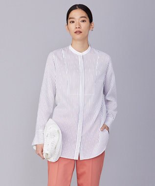 ICB L 【洗える】 リヨセルローン ブザムシャツ オフホワイト×ブラック系