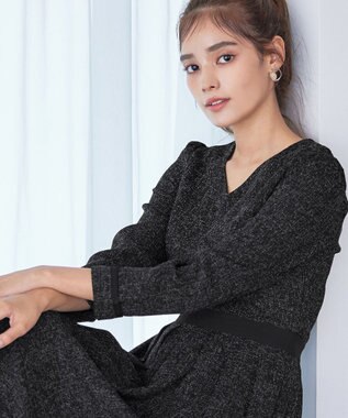 Tiaclasse 【洗える】配色パイピングフレアワンピース ブラック