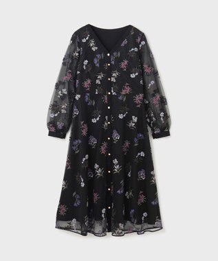GRACE CONTINENTAL チュールフラワー刺繍ワンピース ブラック