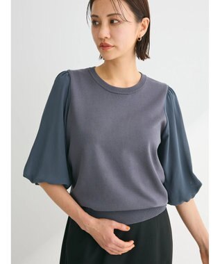 Green Parks 袖楊柳ドッキングニットプルオーバー Gray